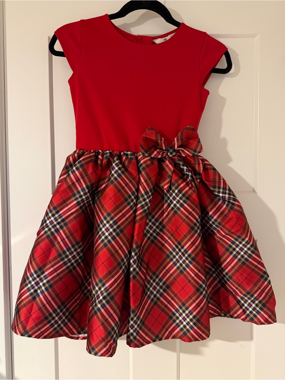 H&M Girls Red Plaid Holiday Party Dress with Bow